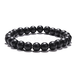 Synthetic Black Stone Beaded Stretch Bracelets, Round, 2 inch(5.2cm), Bead: 8mm(B072-3)