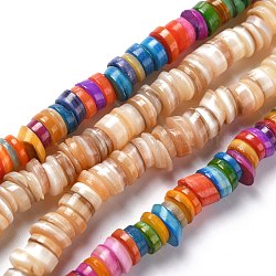 Natural Freshwater Shell Beads Strands, Heishi Beads, Flat Round/Disc, Mixed Color, 5~7x1.5~2.5mm, Hole: 1.2mm, about 200pcs/strand, 15.75''(40cm)(SHEL-C001-06)