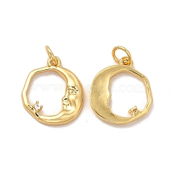 Rack Plating Eco-Friendly Brass Micro Pave Cubic Zirconia Charms, with Jump Ring, Long-Lasting Plated, Lead Free & Cadmium Free, Moon with Face Charm, Real 18K Gold Plated, 13x11x2mm, Hole: 2.5mm(KK-A177-08G)