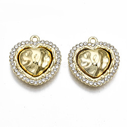 Rack Plating Alloy Crystal Rhinestone Pendants, with Plastic, Cadmium Free & Lead Free, Heart, Light Gold, Gold, 22.5x21x6mm, Hole: 1.8mm(PALLOY-S132-217A-RS)