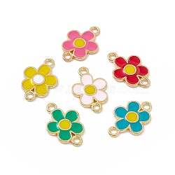 Alloy Connector Charms, with Enamel, Flower Links, Light Gold, Mixed Color, 18.5x12.5x1.5mm, Hole: 1.8mm(FIND-C019-26KCG)