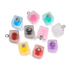 Frosted Resin Cube Pendants, Ball inner Charms with Platinum Plated Alloy Loops, Mixed Color, 18x12x12mm, Hole: 2mm(RESI-U002-11)