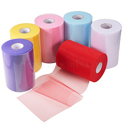 Deco Mesh Ribbons, Tulle Fabric, Tulle Roll Spool Fabric For Skirt Making, Mixed Color, 6 inch(15cm), 100yards/roll(91.44m/roll)(OCOR-J009-A-C)