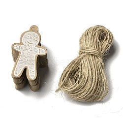 Christmas Theme Kraft Paper Gift Tags, Hang Tags, with Jute Twine, Gingerbread Man, BurlyWood, 4.95x3.05x0.05cm, Hole: 3mm, 50pcs(CDIS-L008-A06)