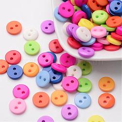 Flat Round 2-Hole Buttons, Resin Button
, Mixed Color, about 9mm in diameter, hole: 1mm, about 2000pcs/bag(FNA1494)