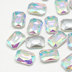 Pointed Back Glass Rhinestone Cabochons, Faceted, Rectangle Octagon, Crystal AB, 6x4x2mm(RGLA-T079-4x6mm-05)
