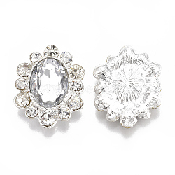 Alloy Acrylic Rhinestone Cabochons, with Rhinestone, Faceted, Oval, Silver Color Plated, Clear, 24x18x5~5.5mm(RB-T008-08S-22)