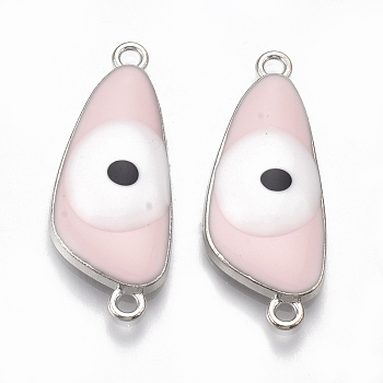 Alloy Links connectors, with Enamel, Triangle with Evil Eye, Platinum, Pink, 30.5x12x4mm, Hole: 1.8mm