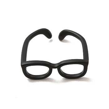 Brass Glasses Frame Open Cuff Ring for Women, Electrophoresis Black, Inner Diameter: 17mm