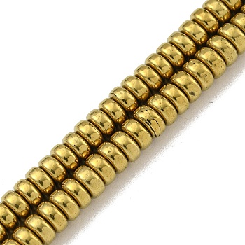Electroplated Synthetic Non-magnetic Hematite Beads Strands, Disc, Heishi Beads, Golden Plated, 4.5x2mm, Hole: 1mm, about 189~191pcs/strand, 15.55''~15.83''(39.5~40.1cm)