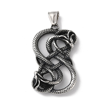 Viking 304 Stainless Steel Pendants, Snake Charm, Antique Silver, 48.5x29x7.5mm, Hole: 9x4mm