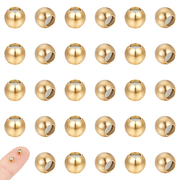 30Pcs Ion Plating(IP) 202 Stainless Steel Beads, with Rubber Inside, Slider Beads, Stopper Beads, Golden, 4x3.3mm, Hole: 1.8mm