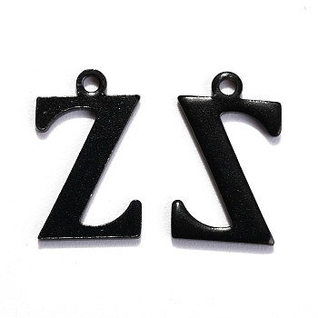 304 Stainless Steel Alphabet Charms, Electrophoresis Black, Letter.Z, 12x7.5x1mm, Hole: 1mm
