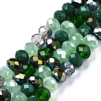 Electroplate Glass Beads Strands, Faceted, Rondelle, Sea Green, 5.5~6x5mm, Hole: 1mm, about 90~92pcs/strand, 16.54 inch~16.93 inch(42~43cm)
