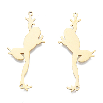 201 Stainless Steel Connector Charms, Frog, Real 18K Gold Plated, 46x23x1mm, Hole: 1.5mm