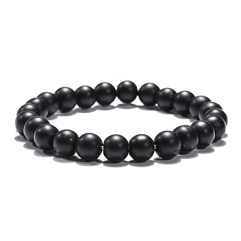 Synthetic Black Stone Beaded Stretch Bracelets, Round, 2 inch(5.2cm), Bead: 8mm
