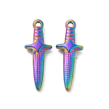Ion Plating(IP) 304 Stainless Steel Pendants, Sword Charm, Rainbow Color, 24.5x9x4mm, Hole: 1.5mm