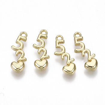 Rack Plating Alloy Charms for Valentine's Day, Cadmium Free & Lead Free, Heart 520, Light Gold, 14.5x5.5x1.5mm, Hole: 1mm