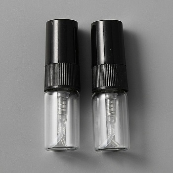 Glass Sample Perfume Spray Bottles, with Plastic Cap, Travel Fine Mist Atomizer, Refillable Bottle, Column, Black, 1.4x5cm, Capacity: 2ml(0.07fl. oz)