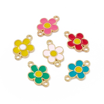 Alloy Connector Charms, with Enamel, Flower Links, Light Gold, Mixed Color, 18.5x12.5x1.5mm, Hole: 1.8mm