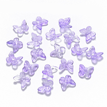 Transparent Spray Painted Glass Charms, with Glitter Powder, Butterfly, Medium Orchid, 9.5x11x3mm, Hole: 0.8mm