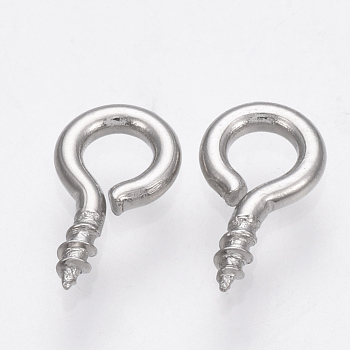 304 Stainless Steel Screw Eye Pin Peg Bails, For Half Drilled Beads, Stainless Steel Color, 9~10x5x1.5mm, Hole: 2.5mm, Pin: 1.5mm