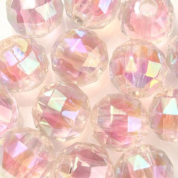 UV Plating Transparent Acrylic European Beads, Large Hole Beads, Round, Pearl Pink, 13.5x13mm, Hole: 4mm