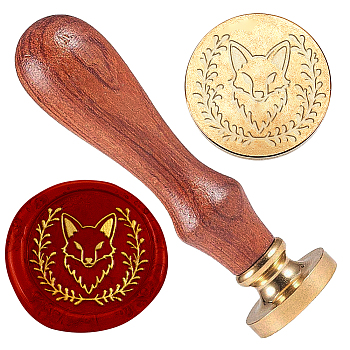 Wax Seal Stamp Set, Sealing Wax Stamp Solid Brass Head,  Wood Handle Retro Brass Stamp Kit Removable, for Envelopes Invitations, Gift Card, Fox, 83x22mm