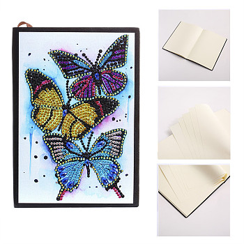 DIY Christmas Theme Diamond Painting Notebook Kits, including PU Leather Book, Resin Rhinestones, Pen, Tray Plate and Glue Clay, Butterfly, 210x150mm