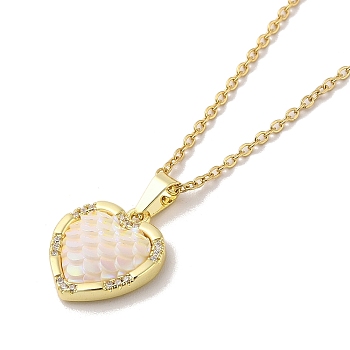 304 Stainless Steel Pendant Necklaces, Brass Micro Pave Clear Cubic Zirconia Pendant Necklaces, Heart, 17.83 inch(45.3cm) Pendant: 17x14.5mm