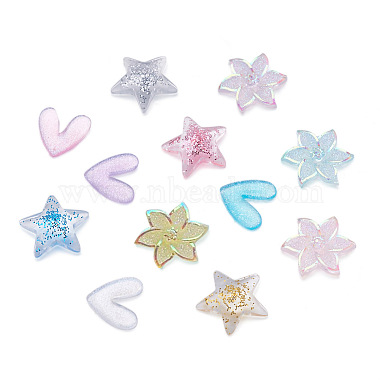 Cheriswelry 240Pcs 3 Style 3D Star & Heart & Flower/Windmill with Glitter Powder Resin Cabochons(MRMJ-CW0001-01)-2
