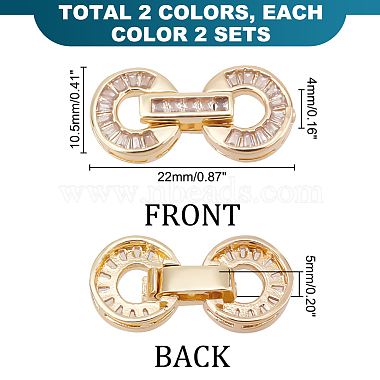 Elite 4 Sets 2 Colors Brass Pave Clear Cubic Zirconia Fold Over Clasps(KK-PH0005-46)-2