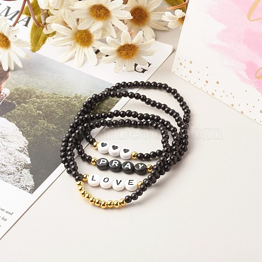 Pray & Love Acrylic Beads Stretch Bracelet Set for Gift(BJEW-JB06679)-2
