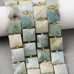 Natural Flower Amazonite Beads Strands, Faceted, Square, with Seed Beads, 10.5x10.5x4.5~5.5mm, Hole: 1mm, about 31pcs/strand, 14.76~15.16''(37.5~38.5cm)(G-F839-A21-01)
