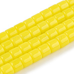 Opaque Solid Glass Bead Strands, Column, Yellow, 5~5.5x4~4.5mm, Hole: 1.4mm, about 95~99pcs/strand, 15.28 inch~39.3 inch(38.8~39.3cm)(X-GLAA-N047-09-F03)