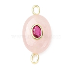 Natural Rose Quartz Links, Oval with Brass Micro Pave Cubic Zirconia Findings, Golden, Rack Plating, 28x13x7~8mm, Hole: 2mm(G-T146-02G-01)
