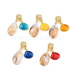 Brass Micro Pave Clear Cubic Zirconia Pendants, with Enamel & Resin, Shell Shape Charms, Rack Plating, Long-Lasting Plated, Lead Free & Cadmium Free, Real 18K Gold Plated, Mixed Color, 35mm, Hole: 3mm(CU-CBAFB7D-11G)