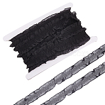 10Yards Polyester Pleated Elastic Lace Trim, Ruffled Trimming for Bowknot Making, Black, 1-1/4 inch(33mm)(SRIB-DC0001-06A)