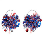 Independence Day Plastic Shiner & Alloy Hoop Earrings, Platinum, Star, Blue, 120mm(WG81119-03)