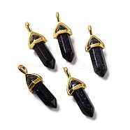 Synthetic Blue Goldstone Pendants, Faceted, with Golden Tone Brass Findings, Lead free & Cadmium Free, Bullet, 27~30x9~10x7~8mm, Hole: 4x3mm(G-K329-13G)
