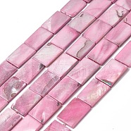 Natural Freshwater Shell Beads Strands, Dyed, AB Color Plated, Rectangle, Pink, 21.5x15.5x3mm, Hole: 1.2mm, about 20pcs/strand, 16.85 inch(42.8cm)(SHEL-C003-04)