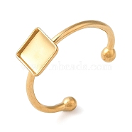 Ion Plating(IP) 304 Stainless Steel Open Cuff Ring Components, Pad Ring Setting, Square, Real 18K Gold Plated, Tray: 6x6mm, 1.5mm, Adjustable(X-STAS-I306-03G)