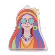 Girls Theme Printed Acrylic Pendants, Girl, Mixed Color, 40x32x3mm, Hole: 2mm(OACR-H043-02C)