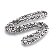 304 Stainless Steel Wheat Chain Necklaces, with Lobster Claw Clasps, Stainless Steel Color, 19.9 inch(50.5cm), 7mm(NJEW-F242-14P-C)