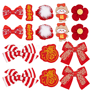 Chinese New Year Bowknot Flower Cloth Alligator Hair Clips Set, Hair Accessories for Spring Festival Children's Gift, Girl Pattern, 21~59x49~69x13~15mm, 8pcs/set(OHAR-WH0021-31B)