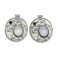 Natural Quartz Crystal Rock Crystal Oval Pendants, Rack Plating Antique Silver Plated Brass Pave Rhinestone Oval Charms, Cadmium Free & Lead Free, 45x35x8mm, Hole: 3.5mm(G-Q165-03AS-04)