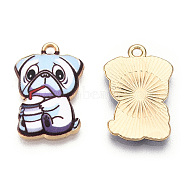 Printed Alloy Pendants, Light Gold,  Have Drink, Dog Charms, Light Blue, 22.5x15x1.5mm, Hole: 1.6mm(ENAM-N056-199D)