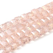 Electroplate Glass Beads Strands, AB Color Plated, Faceted, Cube, Pink, 4~5x4~5x4~5mm, Hole: 1mm, 98~100pcs/strand, 40~43cm(EGLA-D018-4x4mm-32)