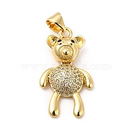 Rack Plating Brass Micro Pave Cubic Zirconia Pendants, Cadmium Free & Lead Free, Real 18K Gold Plated, Bear Charm, Clear, 24x14x5mm, Hole: 3.5x5mm(KK-E072-21G)
