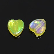 Yellow AB color Plated Acrylic Heart Beads, Size: about 8mm wide, 3mm thick, hole: 1mm(X-PL539-831)